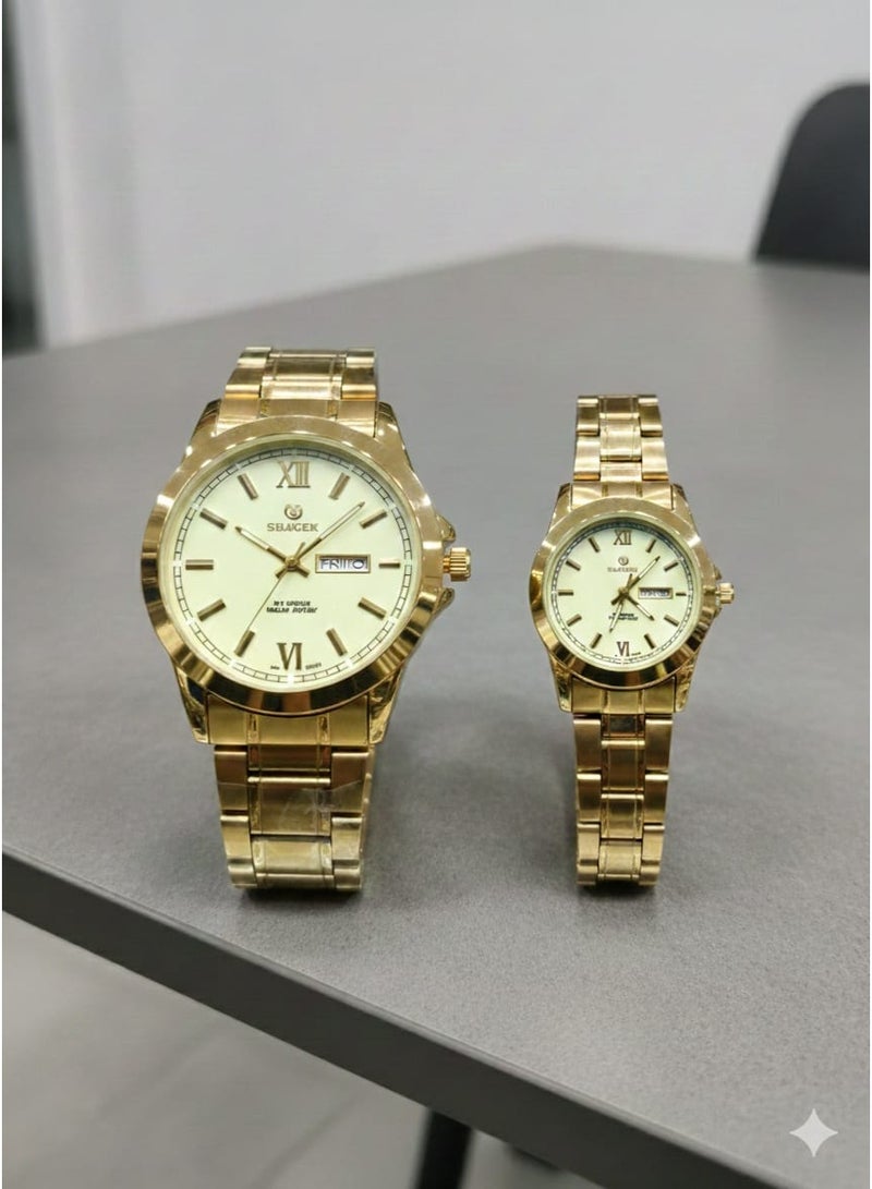 SMAKER Luxury Couple Watch Set - Men's and Women's Wristwatches with Day and Date Indicator, Water Resistant, Classic Stainless Steel Design - Image 2